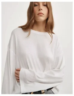 Witchery Crew Neck Long-sleeve T-shirt in Fresh White