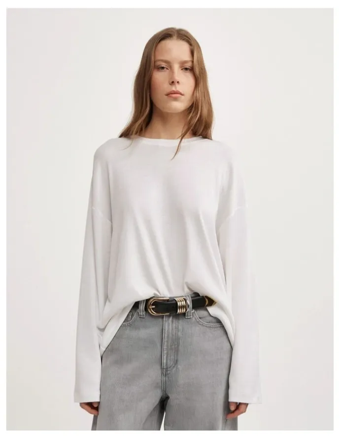 Witchery Crew Neck Long-sleeve T-shirt in Fresh White