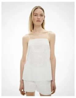 Witchery Embroidered Tie Camisole in Fresh White