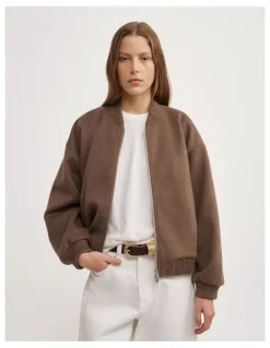 Witchery Felted Zip Bomber Jacket in Mousse