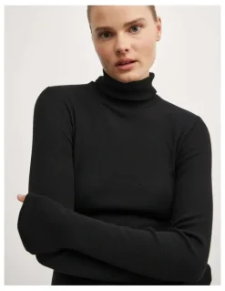 Witchery Fine High Neck Top in Black
