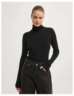 Witchery Fine High Neck Top in Black