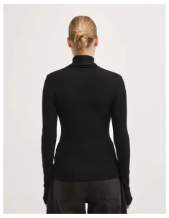 Witchery Fine High Neck Top in Black
