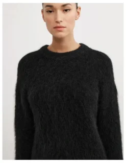 Witchery Fluffy Crew Neck Knit Jumper in Black
