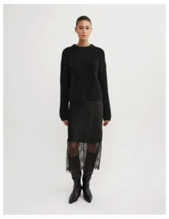 Witchery Fluffy Crew Neck Knit Jumper in Black