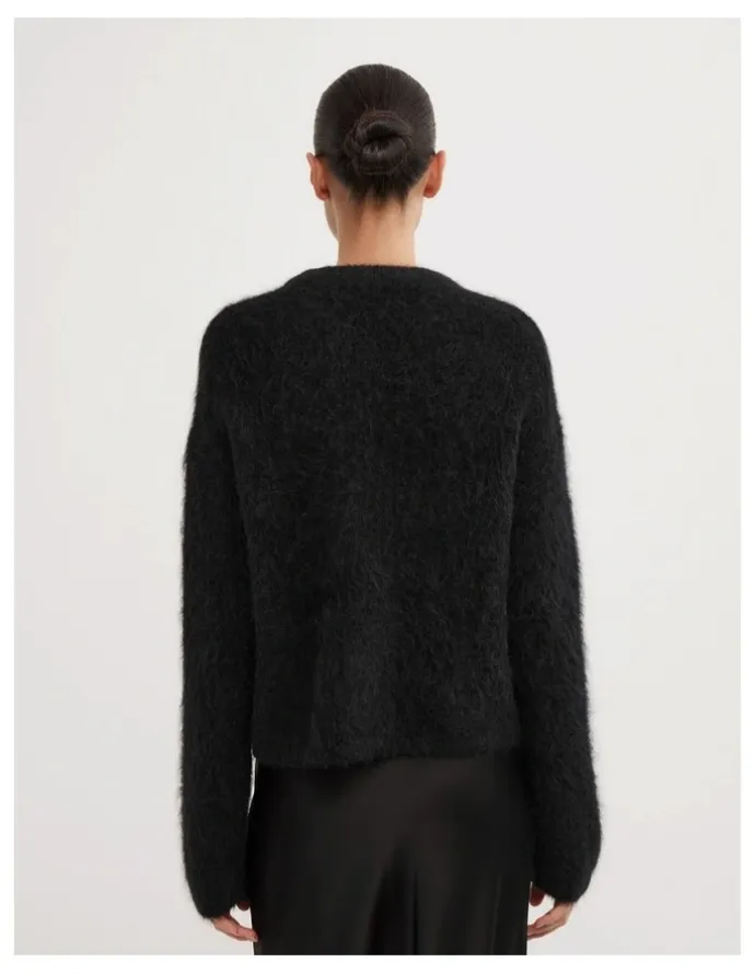 Witchery Fluffy Crew Neck Knit Jumper in Black