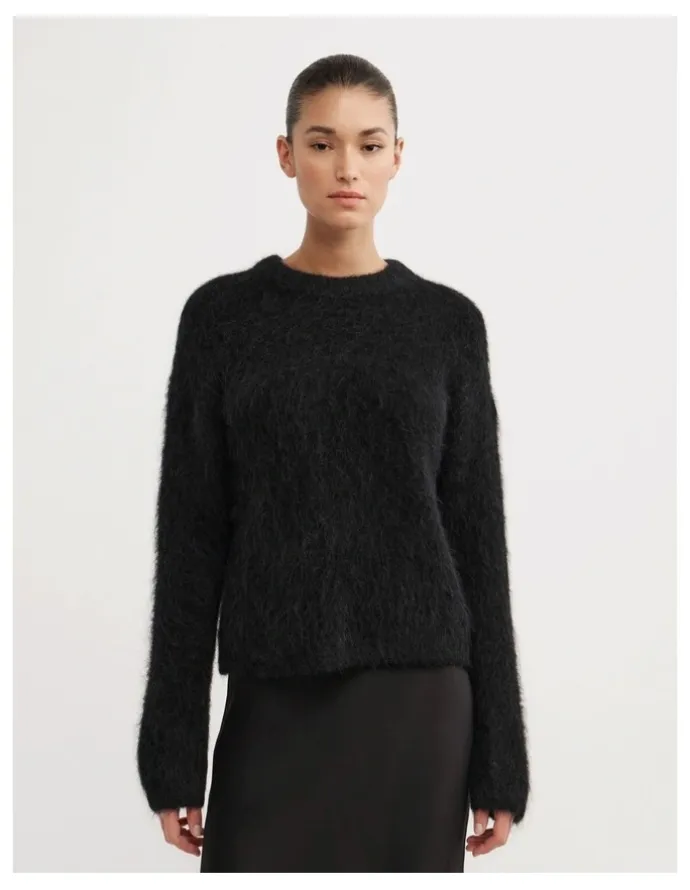 Witchery Fluffy Crew Neck Knit Jumper in Black