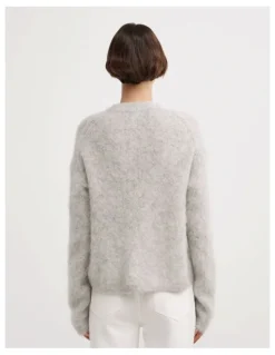 Witchery Fluffy Crew Neck Knit Jumper in Light Grey Marle