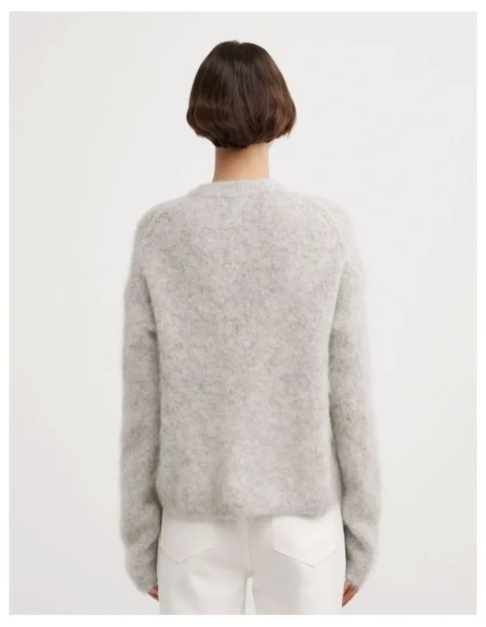 Witchery Fluffy Crew Neck Knit Jumper in Light Grey Marle