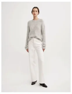 Witchery Fluffy Crew Neck Knit Jumper in Light Grey Marle
