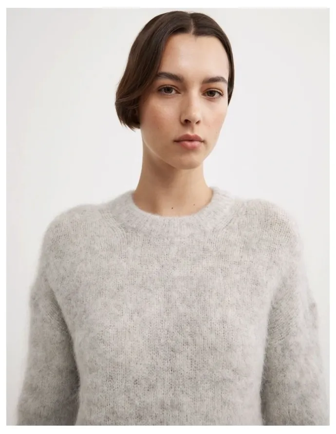 Witchery Fluffy Crew Neck Knit Jumper in Light Grey Marle