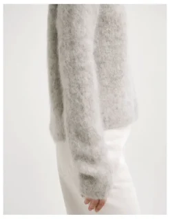 Witchery Fluffy Crew Neck Knit Jumper in Light Grey Marle