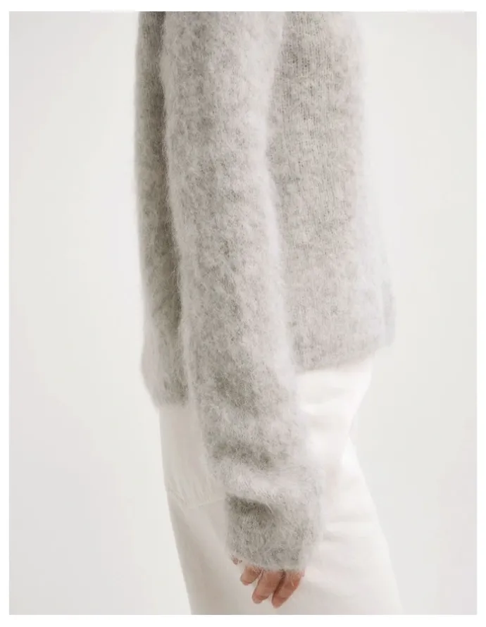 Witchery Fluffy Crew Neck Knit Jumper in Light Grey Marle