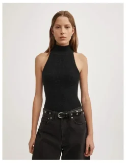 Witchery Fluffy High Neck Tank in Black
