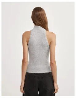 Witchery Fluffy High Neck Tank in Light Grey Marle
