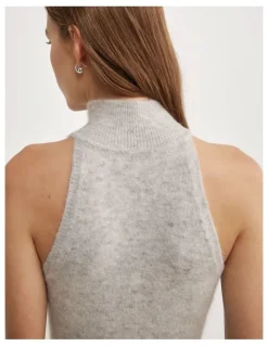 Witchery Fluffy High Neck Tank in Light Grey Marle