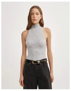 Witchery Fluffy High Neck Tank in Light Grey Marle