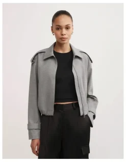 Witchery Fluid Bomber Jacket in Grey Cross Dye