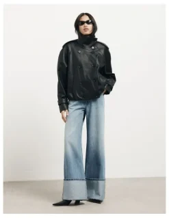 Witchery Funnel Neck Trench Coat in Black