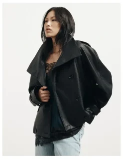 Witchery Funnel Neck Trench Coat in Black