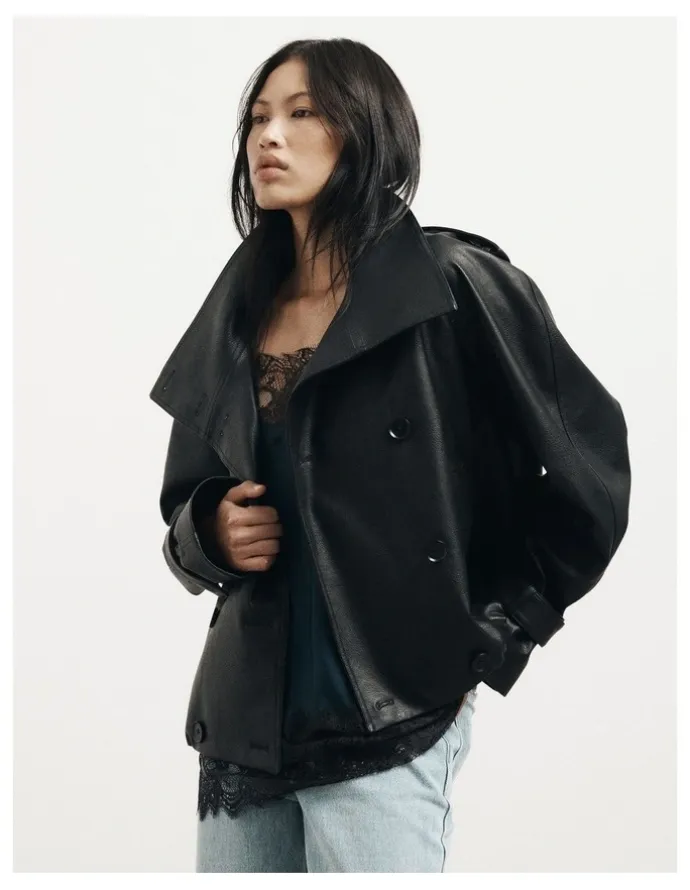 Witchery Funnel Neck Trench Coat in Black
