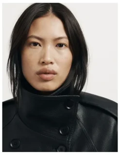 Witchery Funnel Neck Trench Coat in Black