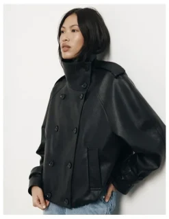 Witchery Funnel Neck Trench Coat in Black