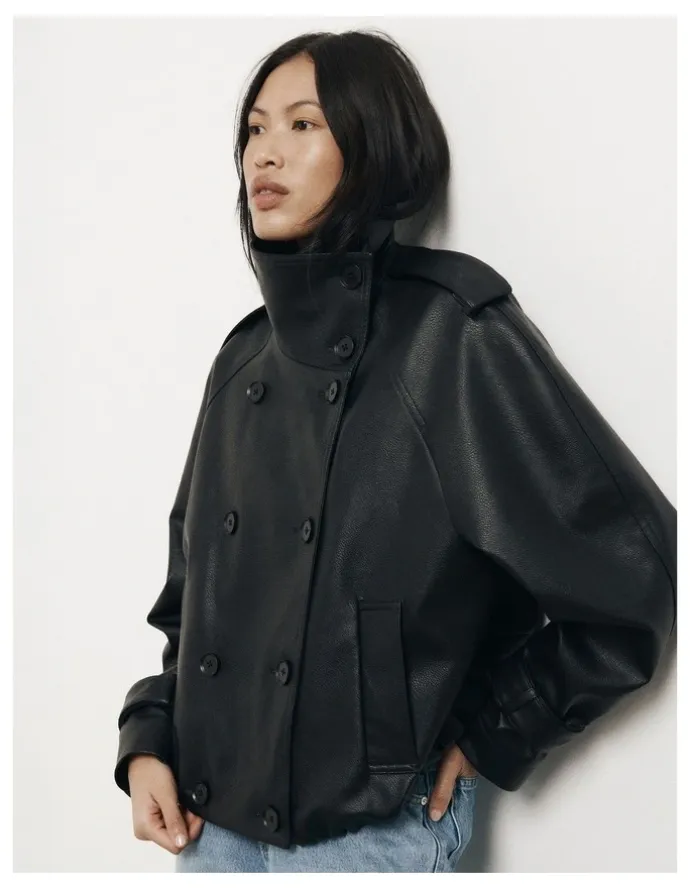 Witchery Funnel Neck Trench Coat in Black