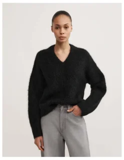 Witchery High V-neck Fluffy Knit in Black