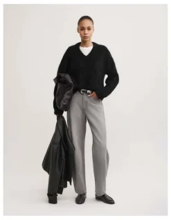 Witchery High V-neck Fluffy Knit in Black
