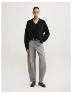 Witchery High V-neck Fluffy Knit in Black