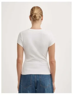Witchery High V-neck T-shirt in Fresh White