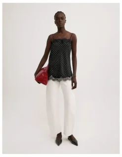 Witchery Lace Border Camisole in Black Polka Dot