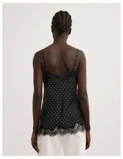 Witchery Lace Border Camisole in Black Polka Dot