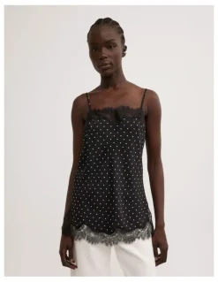 Witchery Lace Border Camisole in Black Polka Dot