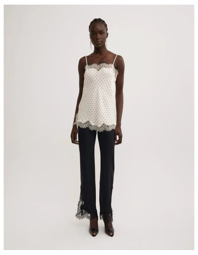 Witchery Lace Border Camisole in Vanilla Polka Dot