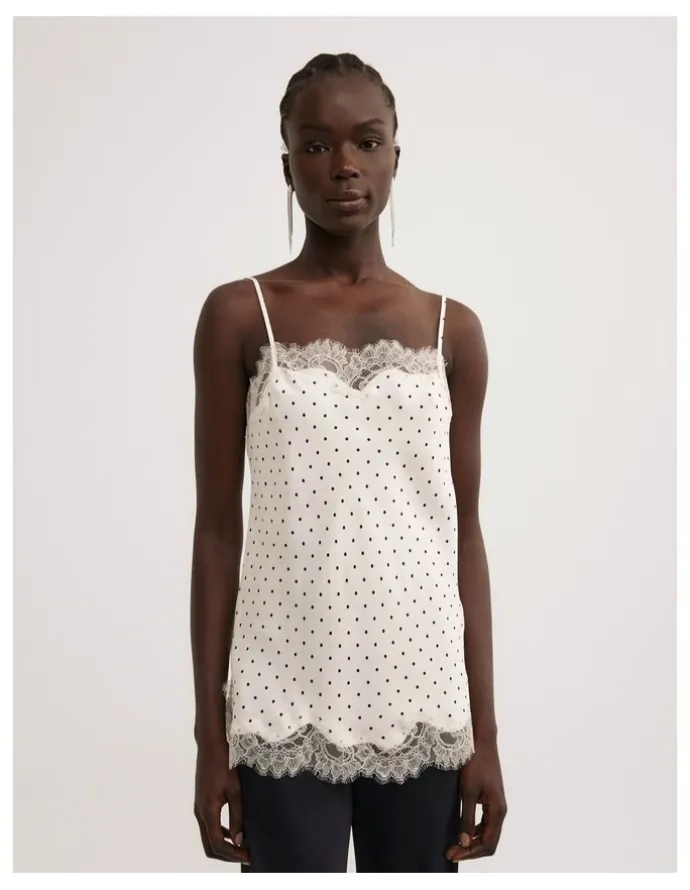 Witchery Lace Border Camisole in Vanilla Polka Dot