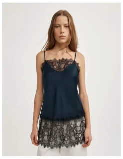 Witchery Lace High Hem Camisole in Navy