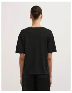 Witchery Linen V-neck Knit T-shirt in Black