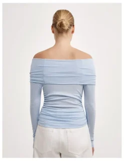 Witchery Off Shoulder Long-sleeve Top in Pale Blue