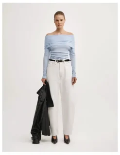Witchery Off Shoulder Long-sleeve Top in Pale Blue