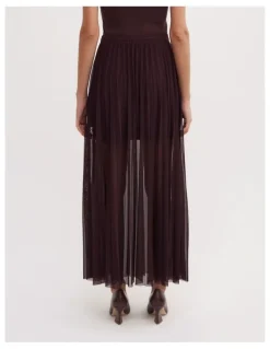 Witchery Pleated Mesh Skirt in Aubergine