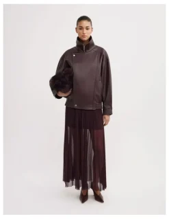 Witchery Pleated Mesh Skirt in Aubergine