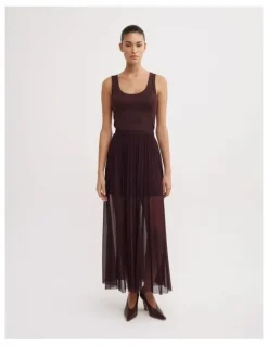 Witchery Pleated Mesh Skirt in Aubergine