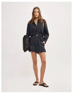 Witchery Poplin Boxer Short in Navy Stripe