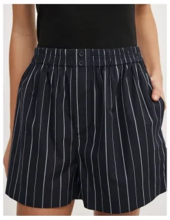 Witchery Poplin Boxer Short in Navy Stripe