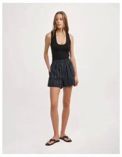 Witchery Poplin Boxer Short in Navy Stripe