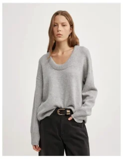 Witchery Relaxed Scoop Knit in Light Grey Marle
