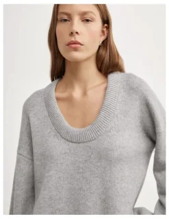 Witchery Relaxed Scoop Knit in Light Grey Marle