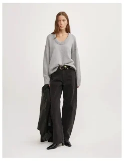 Witchery Relaxed Scoop Knit in Light Grey Marle